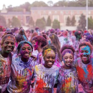 Students pose for a picture during Holi Moli
