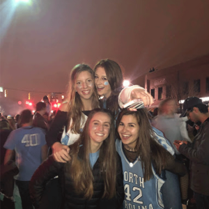 First-year Alyssa and friends celebrating a Carolina victory on Franklin Street