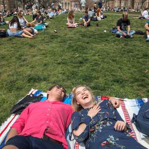 Photo of students relaxing on Polk Place
