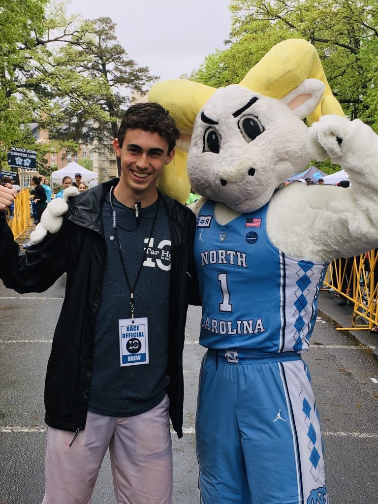 Carolina sophomore and Chapel Hill native Drew Campbell hangs out with Rameses