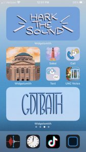 A screenshot of an iPhone with Carolina-themed widgets