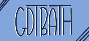 A sticker depicting the letters GDTBATH