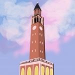 A sticker depicting the Bell Tower