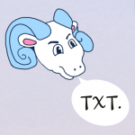 A sticker depicting RJ and a text bubble that says "TXT"