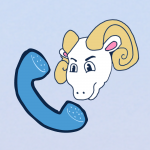 A sticker depicting Rameses talking on the phone