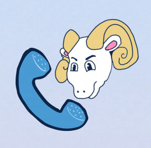 A sticker depicting Rameses talking on the phone